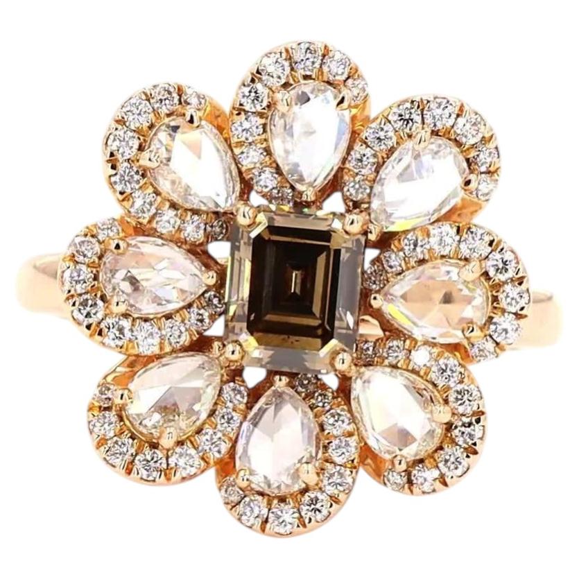 0.71 Carat Rose Cut White Diamond Brown Diamond Gold Ring For Sale