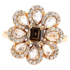 0.71 Carat Rose Cut White Diamond Brown Diamond Gold Ring