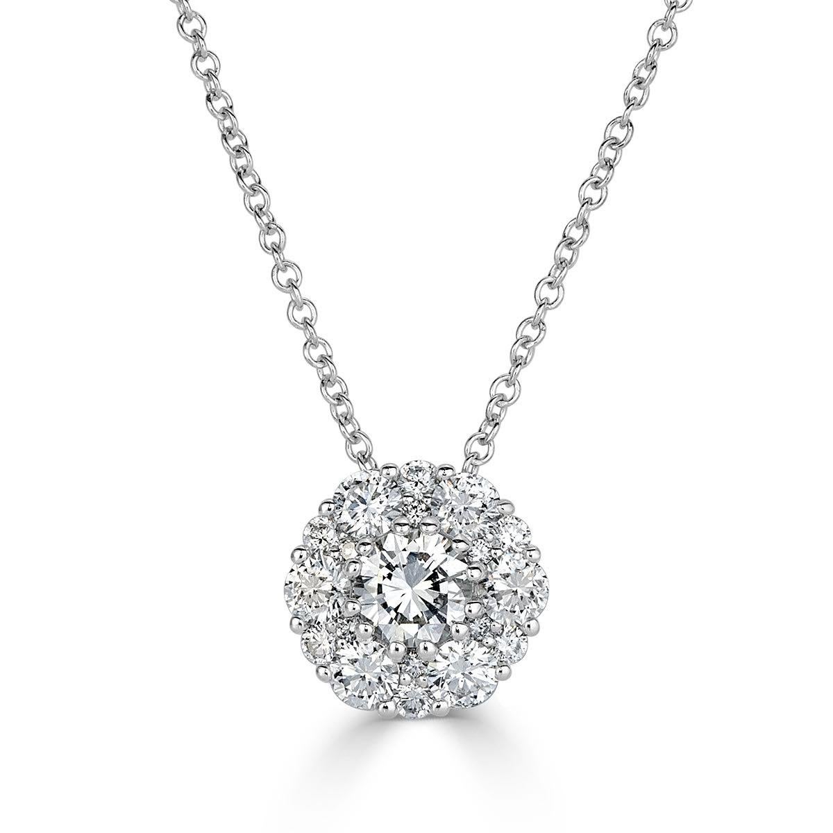 Mark Broumand 0.71 Carat Round Brilliant Cut Floral Halo Diamond Pendant In New Condition For Sale In Los Angeles, CA