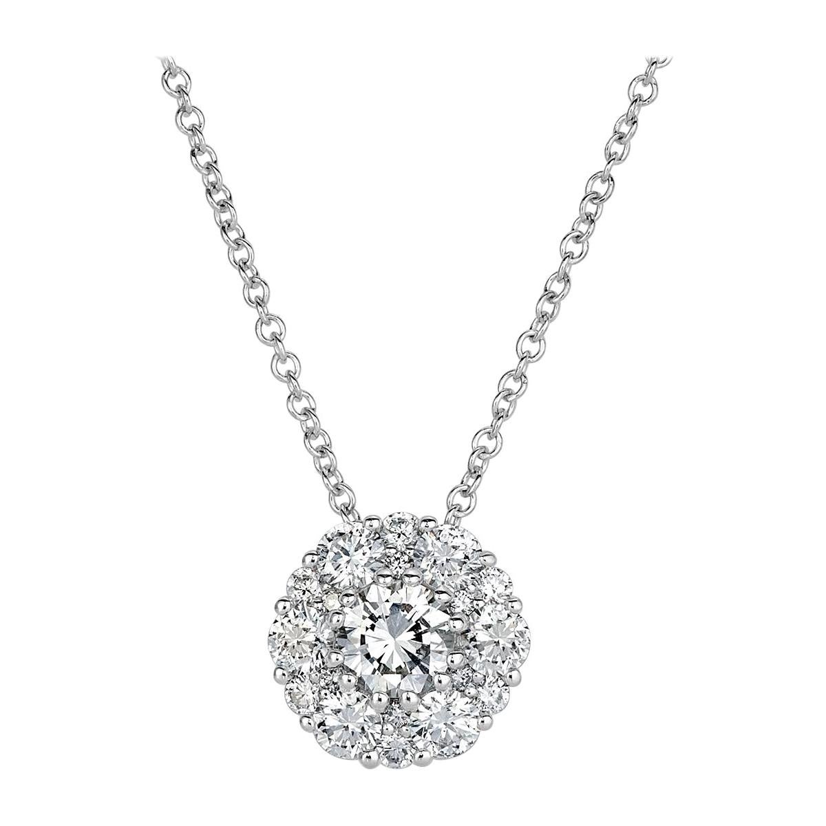 Mark Broumand 0.71 Carat Round Brilliant Cut Floral Halo Diamond Pendant For Sale