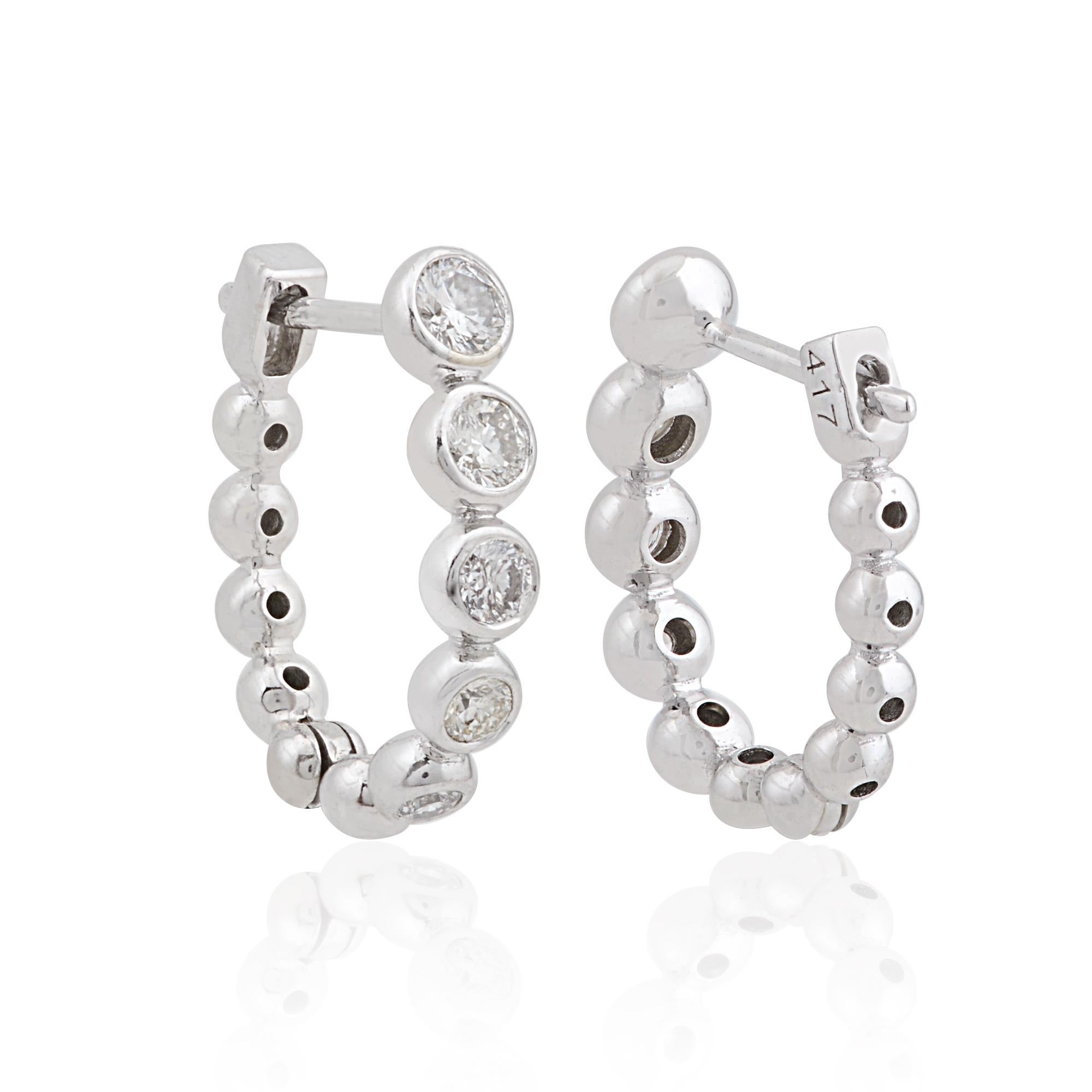 Modern 0.71 Carat SI Clarity HI Color Diamond Hoop Earrings 10 Karat White Gold Jewelry For Sale