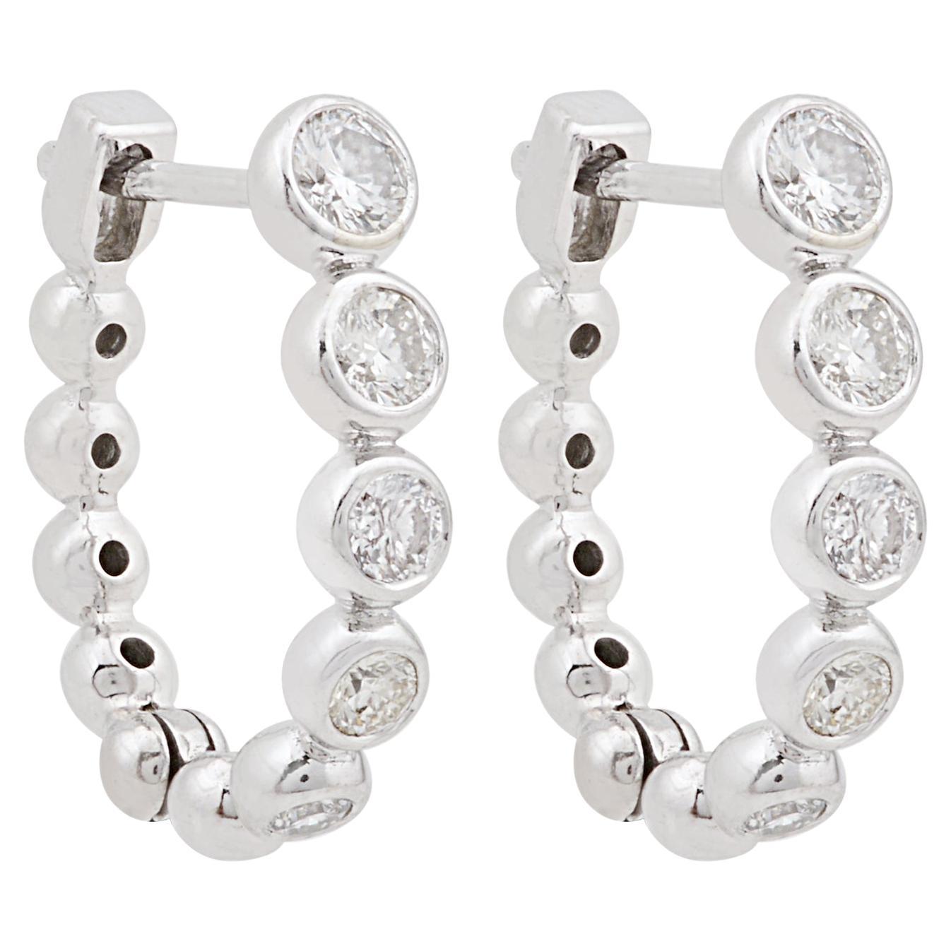 0.71 Carat SI Clarity HI Color Diamond Hoop Earrings 10 Karat White Gold Jewelry For Sale