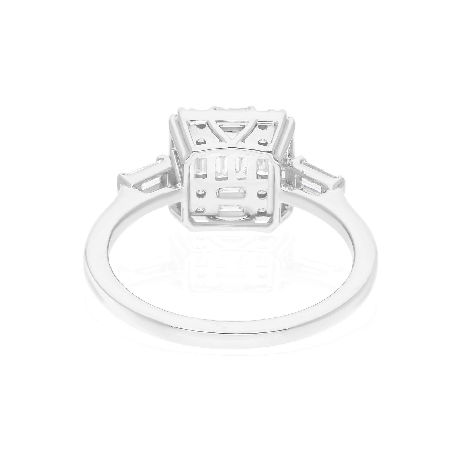 0,71 Carati SI/H Baguette Round Brilliante Cut Diamond Ring Gioielli in oro bianco 18 carati In condizioni Nuovo in vendita a Diera, Dubai