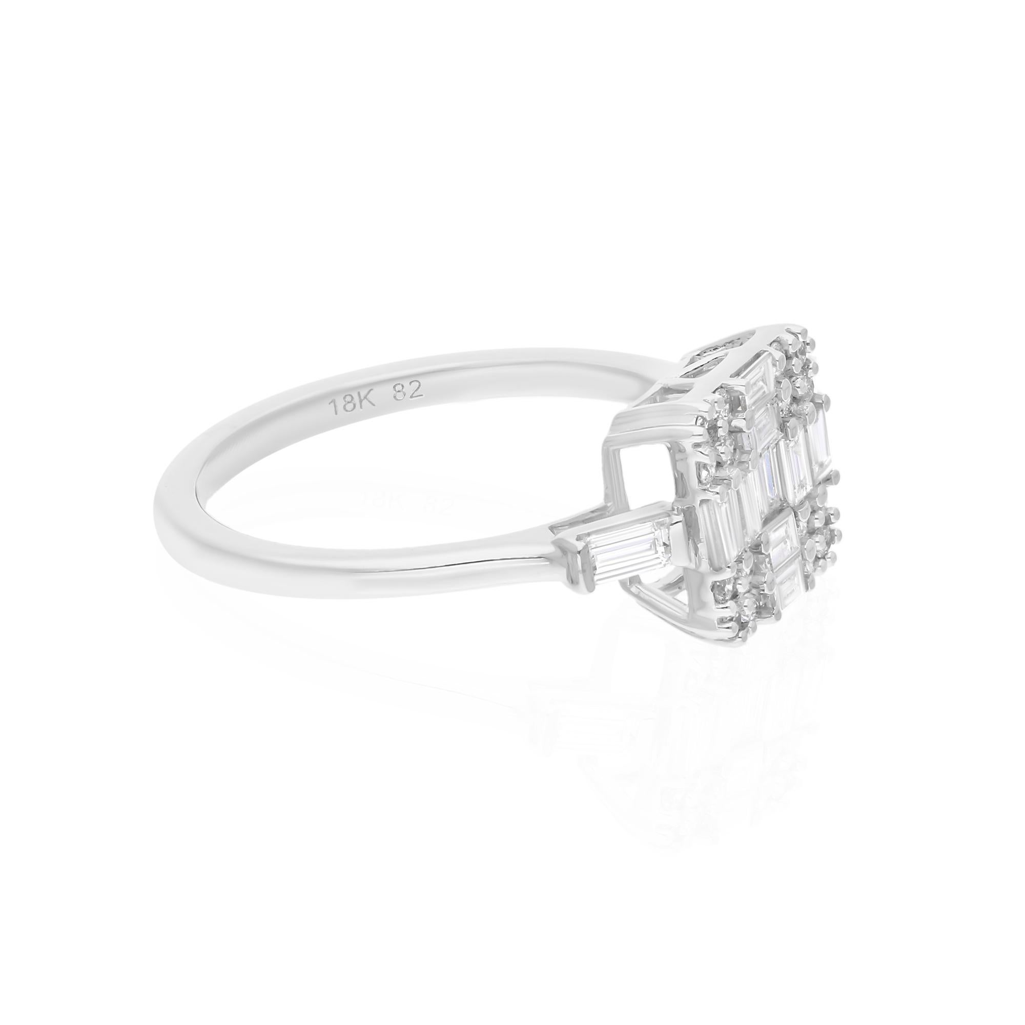Donna 0,71 Carati SI/H Baguette Round Brilliante Cut Diamond Ring Gioielli in oro bianco 18 carati in vendita