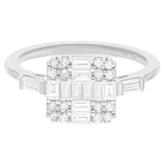 0,71 quilates SI/H Baguette Anillo de diamantes redondos talla brillante Joyas de oro blanco de 18k