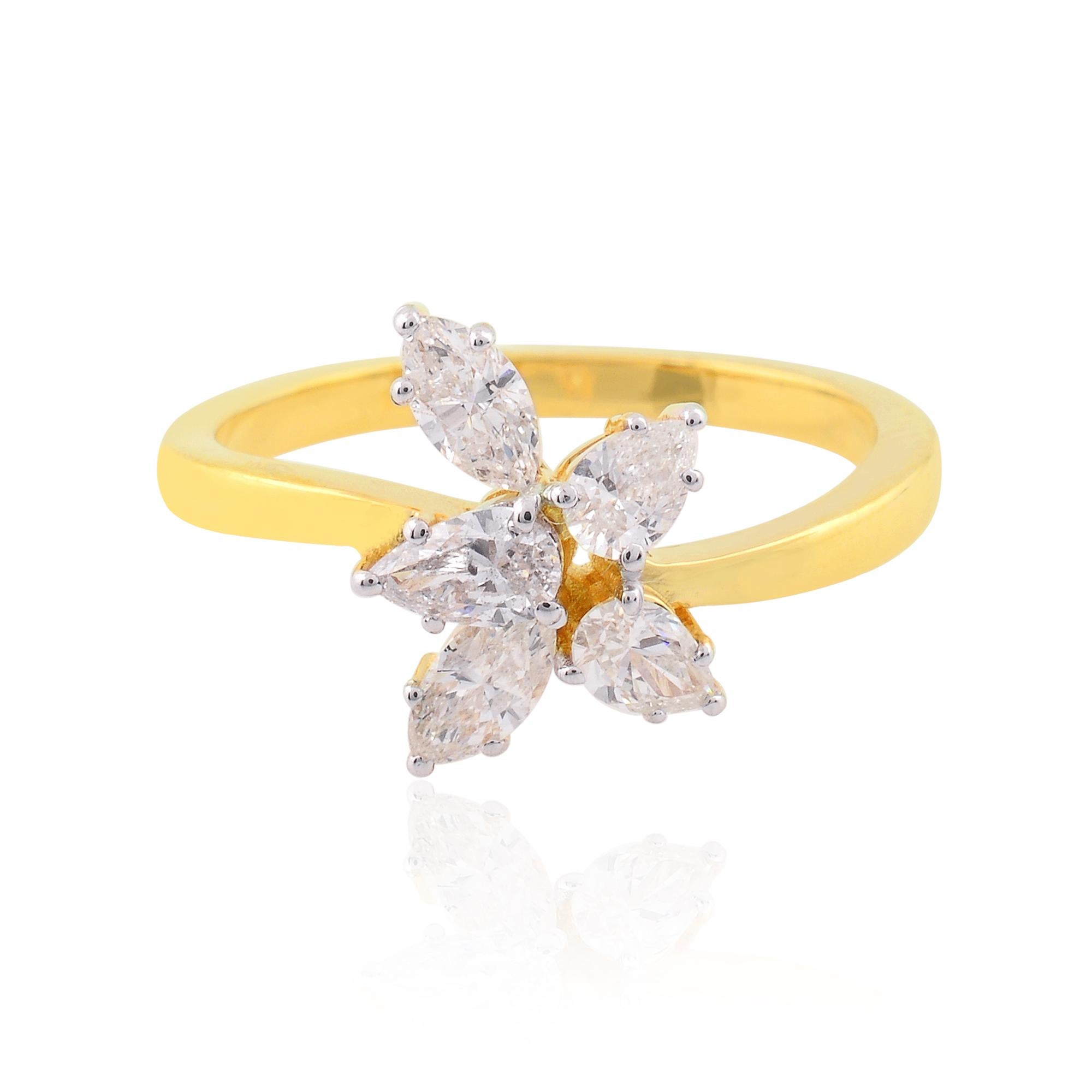 0,71 Karat SI/H Marquise Birne Diamant Cluster Ring 18 Karat Gelbgold
