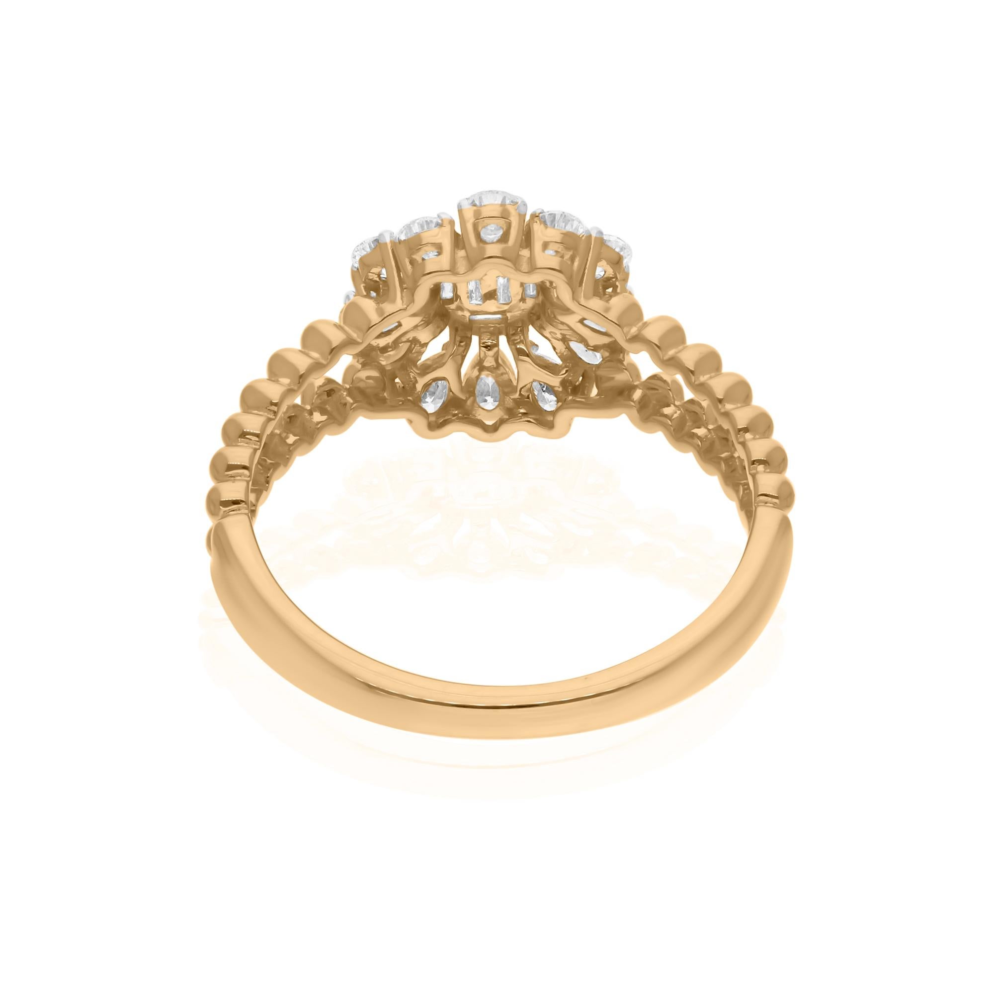 Modern 0.71 Carat SI/H Pear Baguette Diamond Flower Ring 14 Karat Yellow Gold Jewelry For Sale