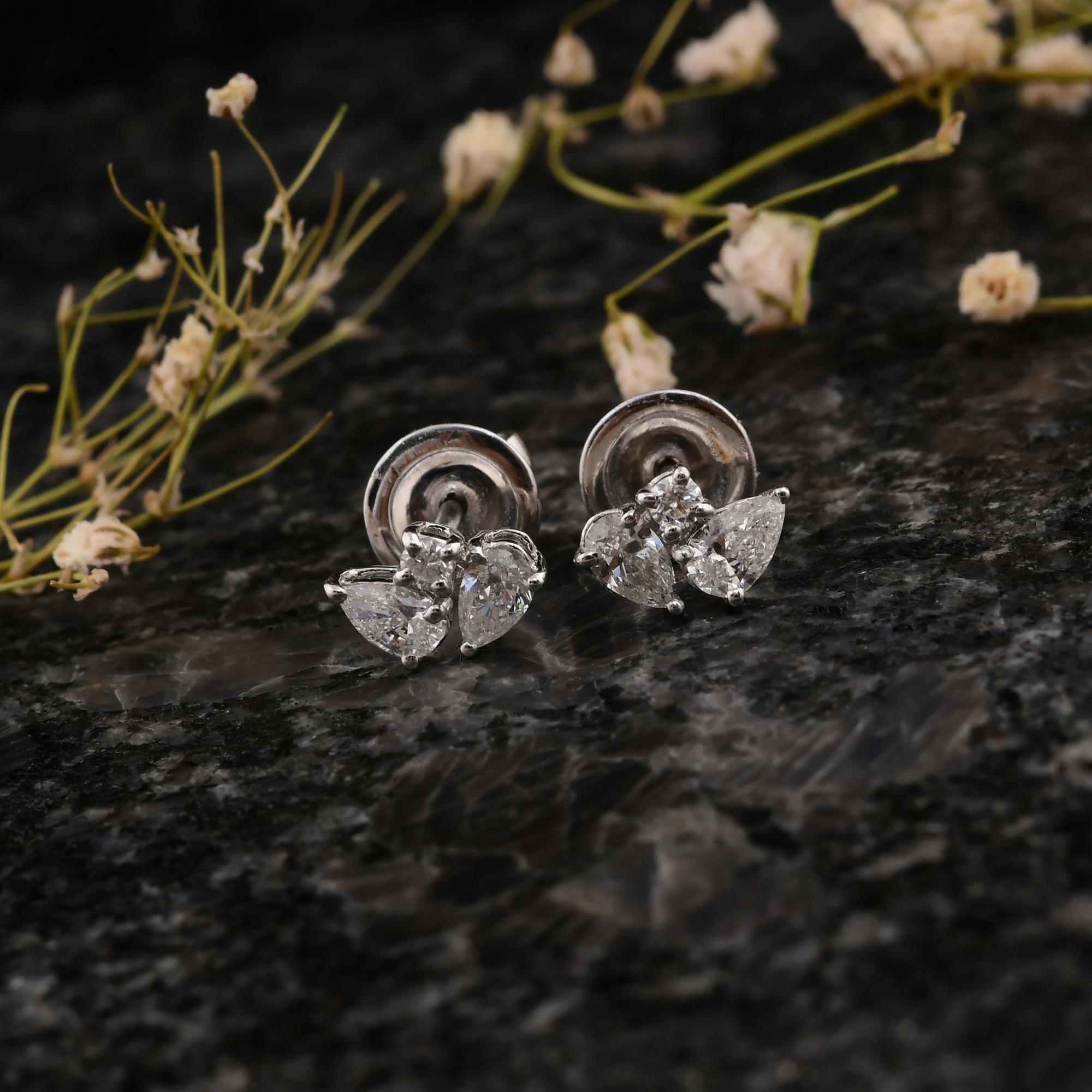 Modern 0.71 Carat SI/H Pear Round Diamond Earrings 18 Karat White Gold Handmade Jewelry For Sale