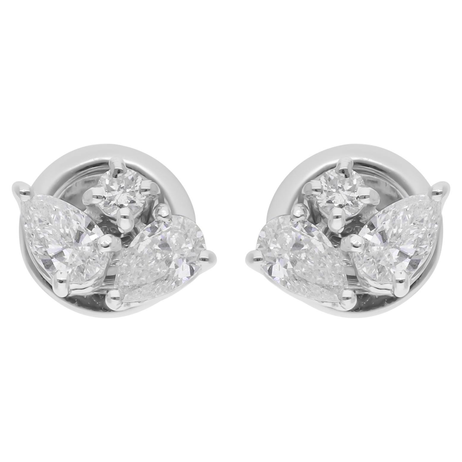0.71 Carat SI/H Pear Round Diamond Earrings 18 Karat White Gold Handmade Jewelry