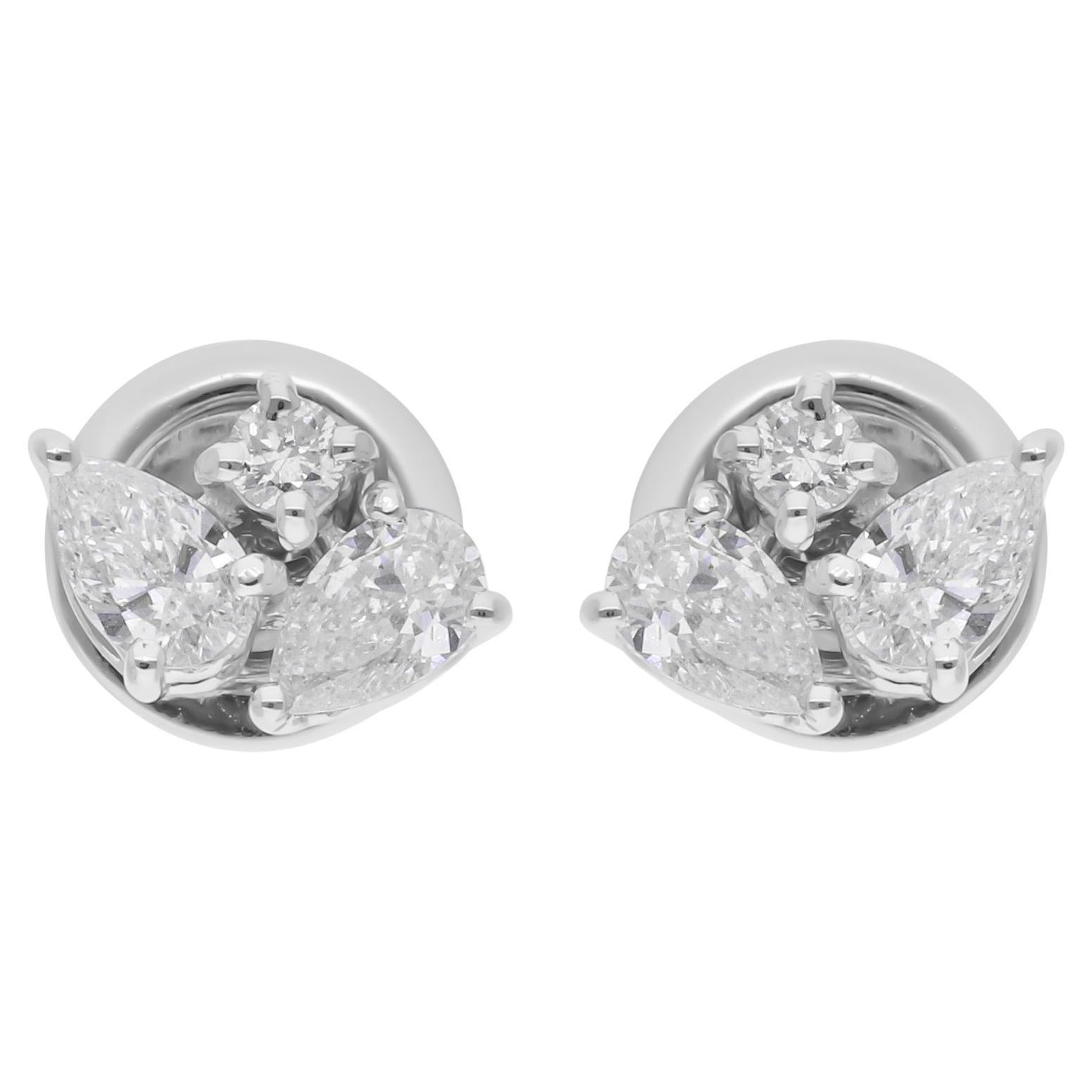 Pendientes de diamantes redondos pera SI/H de 0,71 quilates Joyería hecha a mano en oro blanco de 18 quilates