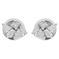 Pendientes de diamantes redondos pera SI/H de 0,71 quilates Joyería hecha a mano en oro blanco de 18 quilates