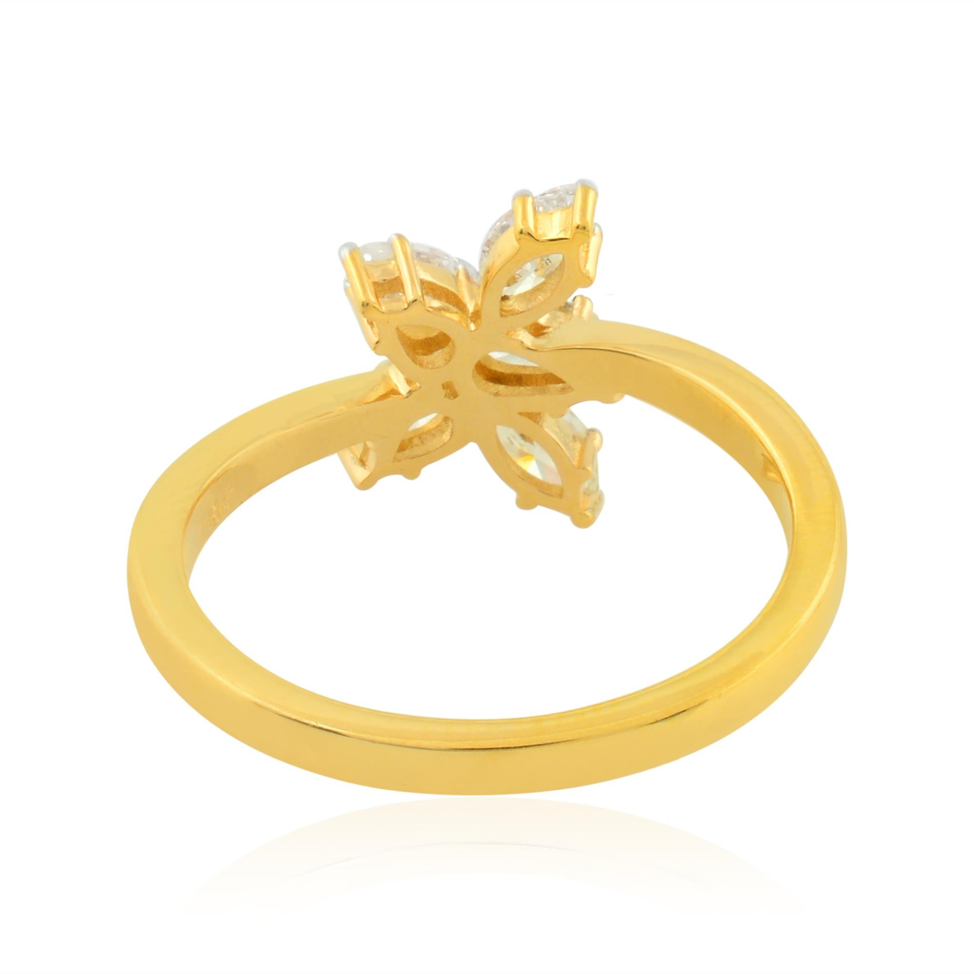 For Sale:  0.71 Carat SI/HI Marquise & Pear Diamond Flower Ring 18k Yellow Gold Jewelry 4