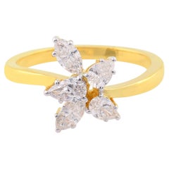 0,71 Carati SI/HI Marquise e Pear Diamond Flower Ring Gioielli in oro giallo 18 carati
