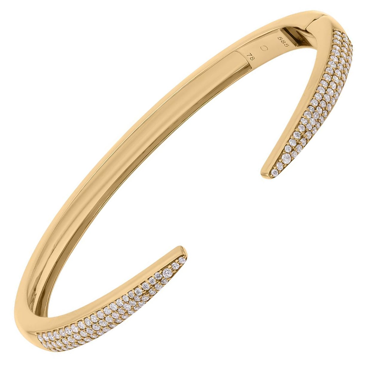 0.71 Carat SI/HI Pave Diamond Open Cuff Bangle Bracelet 14 Karat Yellow Gold