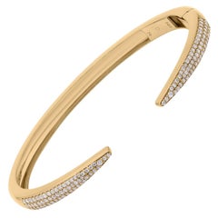 Bracelet manchette ouvert or jaune 14 carats, serti de diamants pavés de 0,71 carat, qualité SI/HI