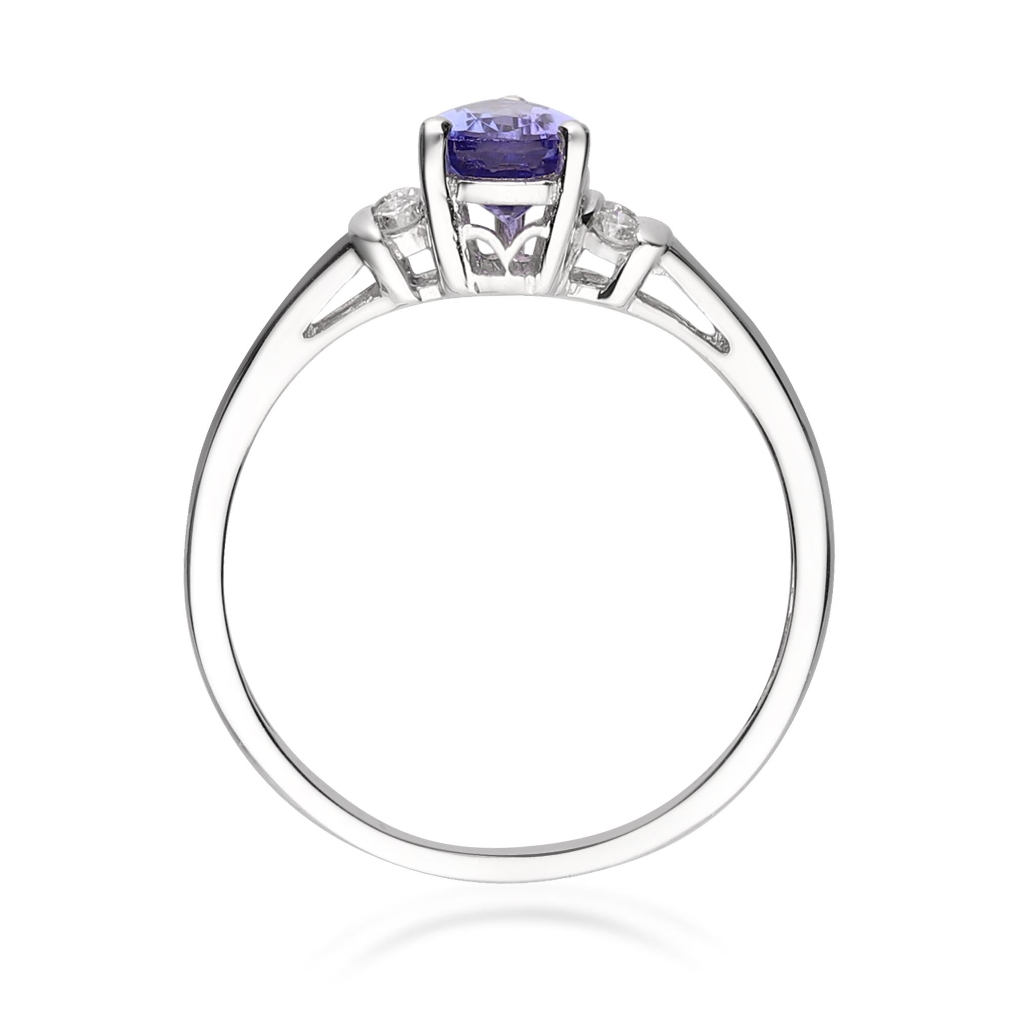 0.71 Carat Tanzanite Pear Cut and Diamond 10 K White Gold Engagement Ring In New Condition For Sale In New York, NY