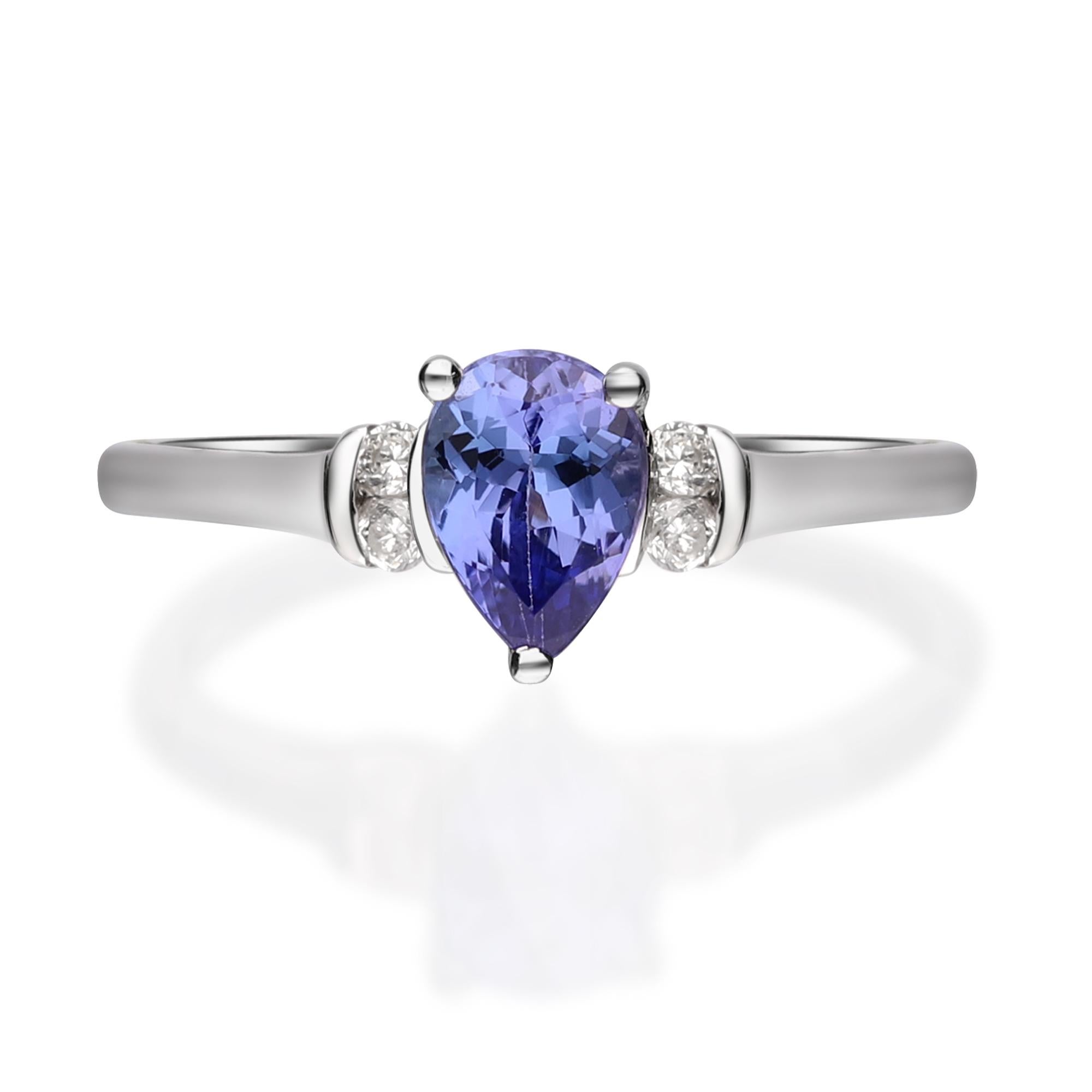 Women's 0.71 Carat Tanzanite Pear Cut and Diamond 10 K White Gold Engagement Ring For Sale