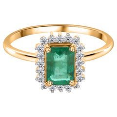 0,71 Karat sambischer Smaragd 0,17 Karat SI/H Diamantring 14 Karat Gelbgold