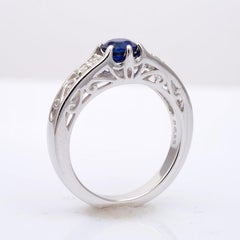 Natural Blue Sapphire Gemstone 0.71 carats in 14K White Gold Ring with Diamonds