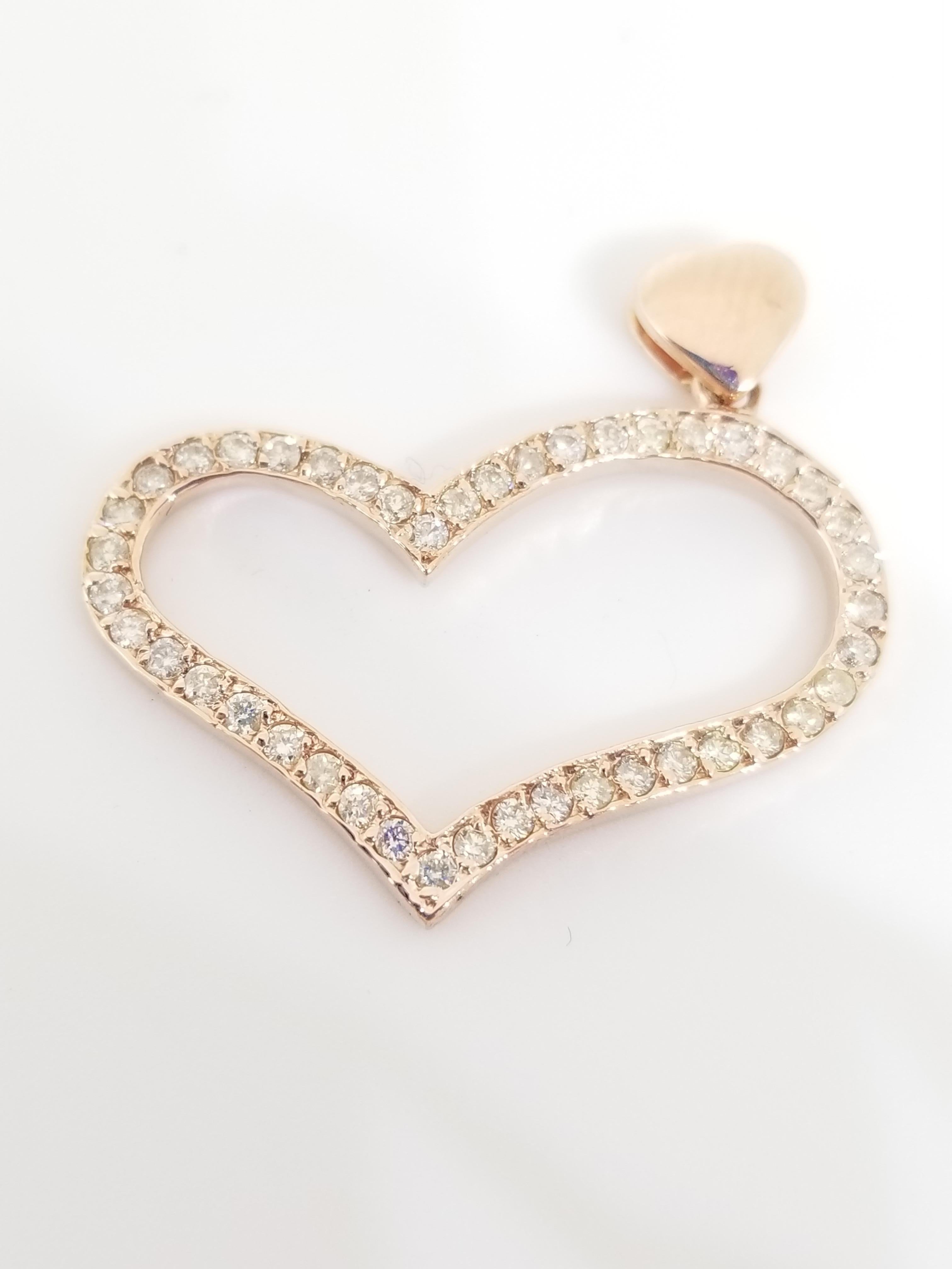 Round Cut 0.70 Carat Heart Shape Rose Gold Pendant 14 Karat