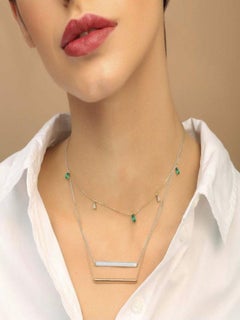 0.71 Ct Green Tsavorite & Illusion Drop Diamond Necklace
