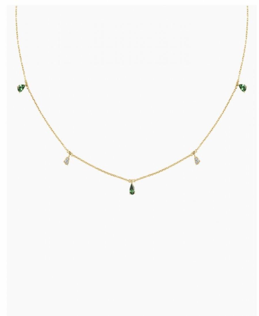 Pear Cut 0.71 Ct Green Tsavorite & Illusion Drop Diamond Necklace  For Sale