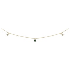 0.71 Ct Green Tsavorite & Illusion Drop Diamond Necklace