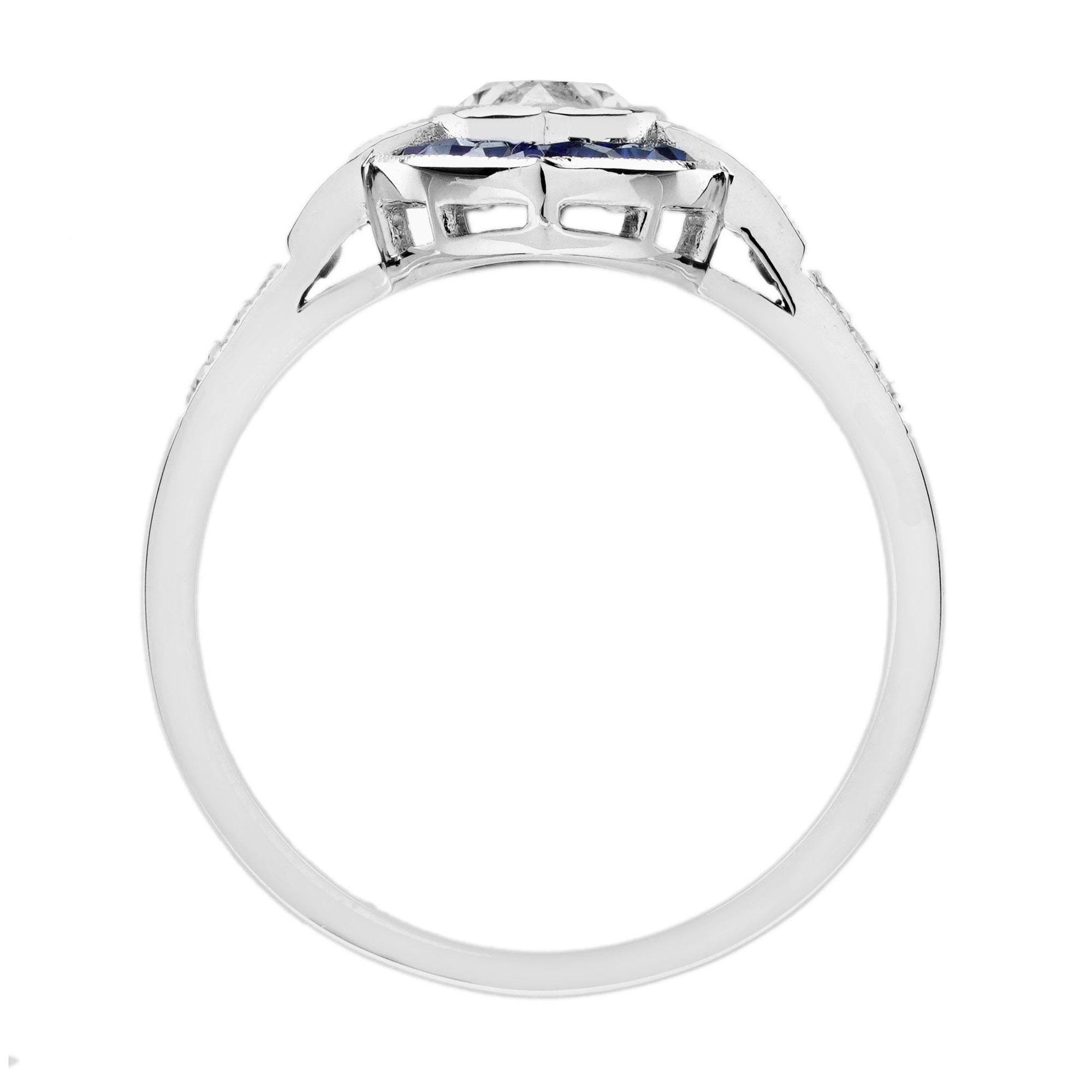 0.71 Ct. Bague de fiançailles de style Art déco en or 18 carats avec diamant marquis et saphir Pour femmes en vente