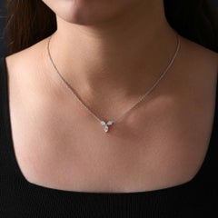 0.71 Ct.Three Marquise Diamond Floral Petal Pendant Necklace 18k White Gold