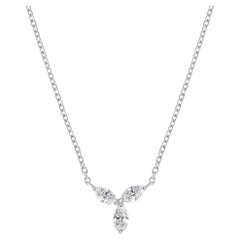 0.71 Ct.Three Marquise Diamond Floral Petal Pendant Necklace 18k White Gold