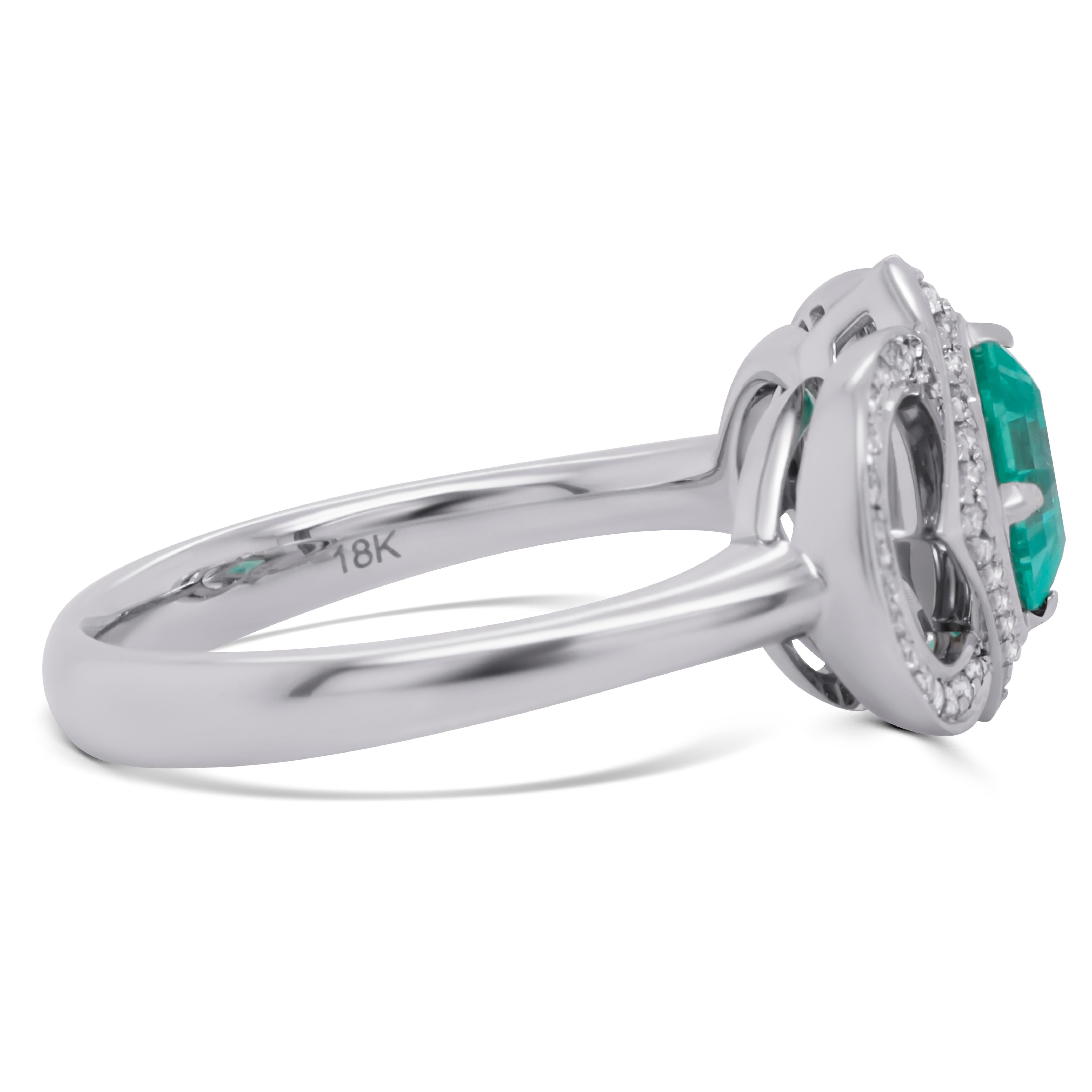 Romantic 0.71 Ct No Oil Russian Emerald Engagement 18K Gold Ring For Sale