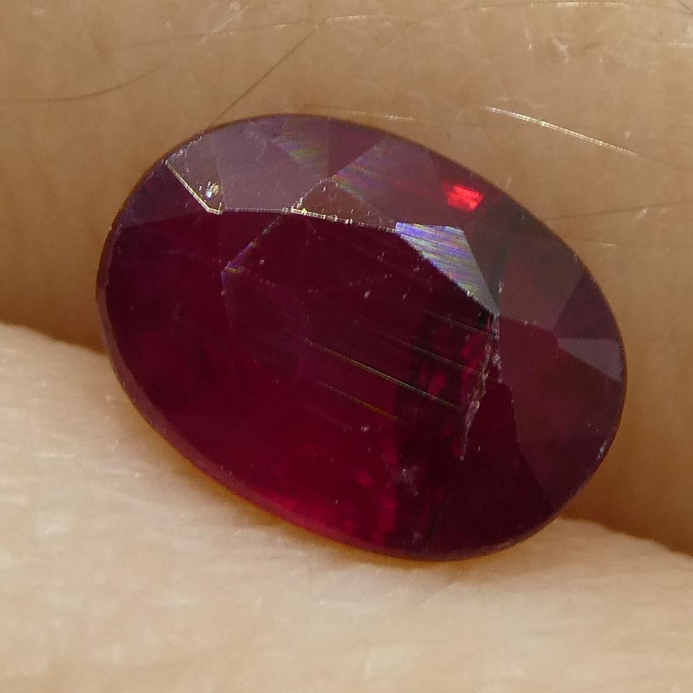 Description:

Gem Type: Ruby
Number of Stones: 1
Weight: 0.71 cts
Measurements: 6.15x4.60x2.50 mm
Shape: Oval
Cutting Style Crown: Modified Brilliant
Cutting Style Pavilion: Step Cut
Transparency: Translucent
Clarity: Moderately Included: Inclusions