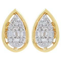 0.71 Ct SI/HI Diamond Cluster Pear Stud Earrings 18 Karat Yellow Gold Jewelry