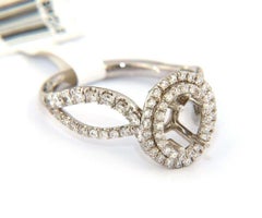 0.71 CTW Double Oval Diamond Open Wave Shank Semi Mount Ring in 18K White Gold