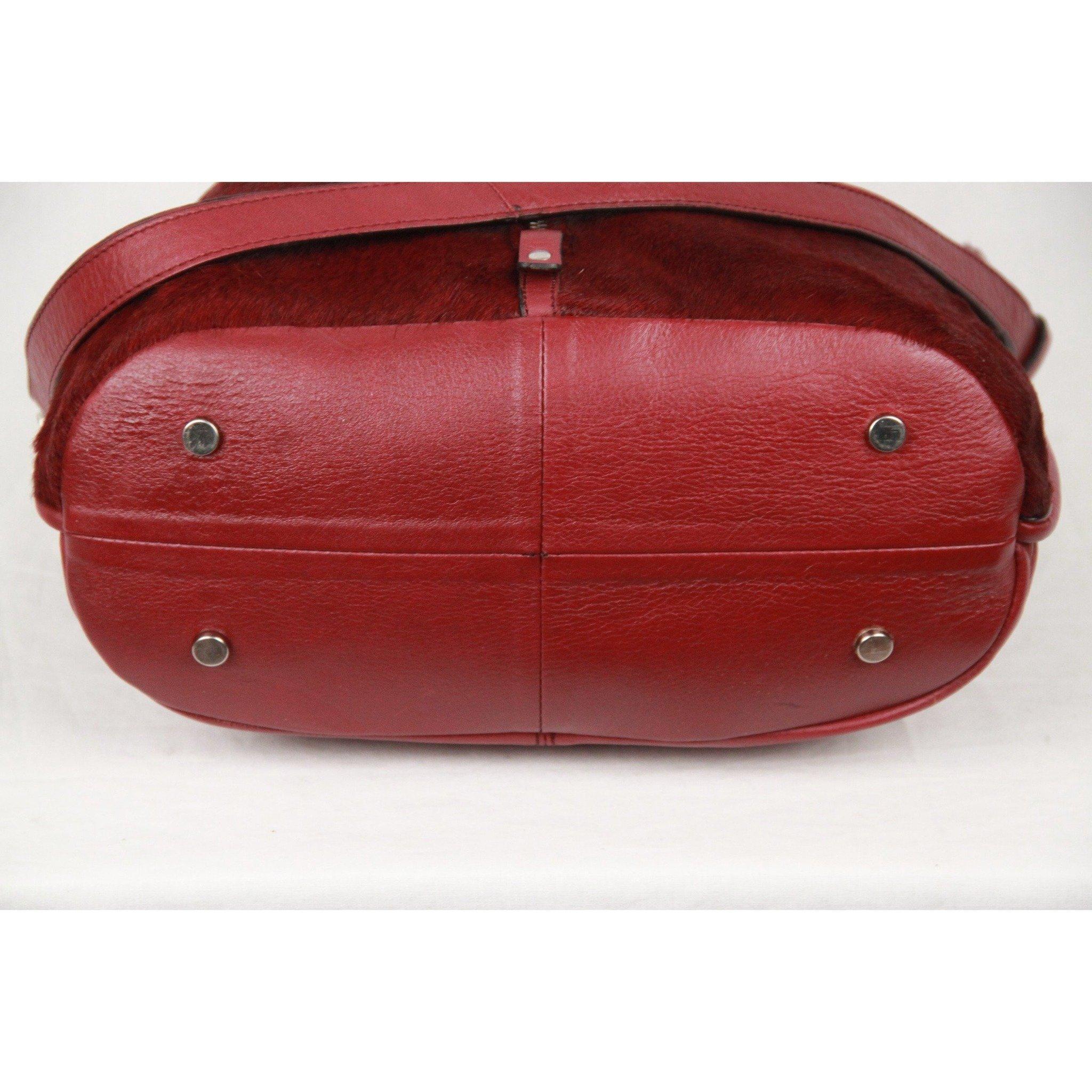  0714 Burgundy Leather & Pony Hair NATASHA SHOULDER BAG In Good Condition In Rome, Rome
