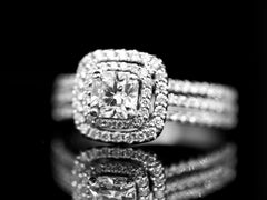 0.71ct Double Halo Cushion Frame Engagement Ring in 14 Karat White Gold