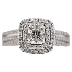 0.71ct Double Halo Cushion Frame Engagement Ring in 14 Karat White Gold