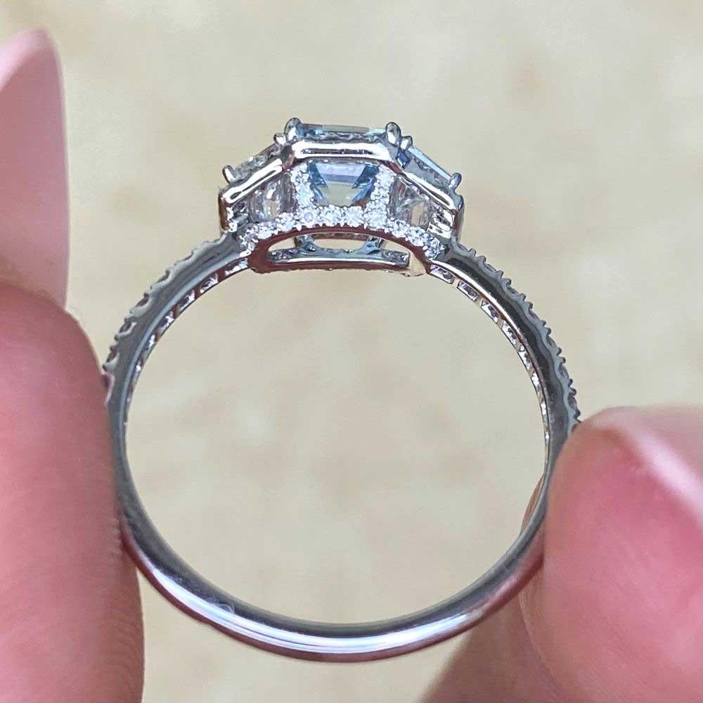 0.71ct Emerald Cut Aquamarine Engagement Ring, Platinum For Sale 6