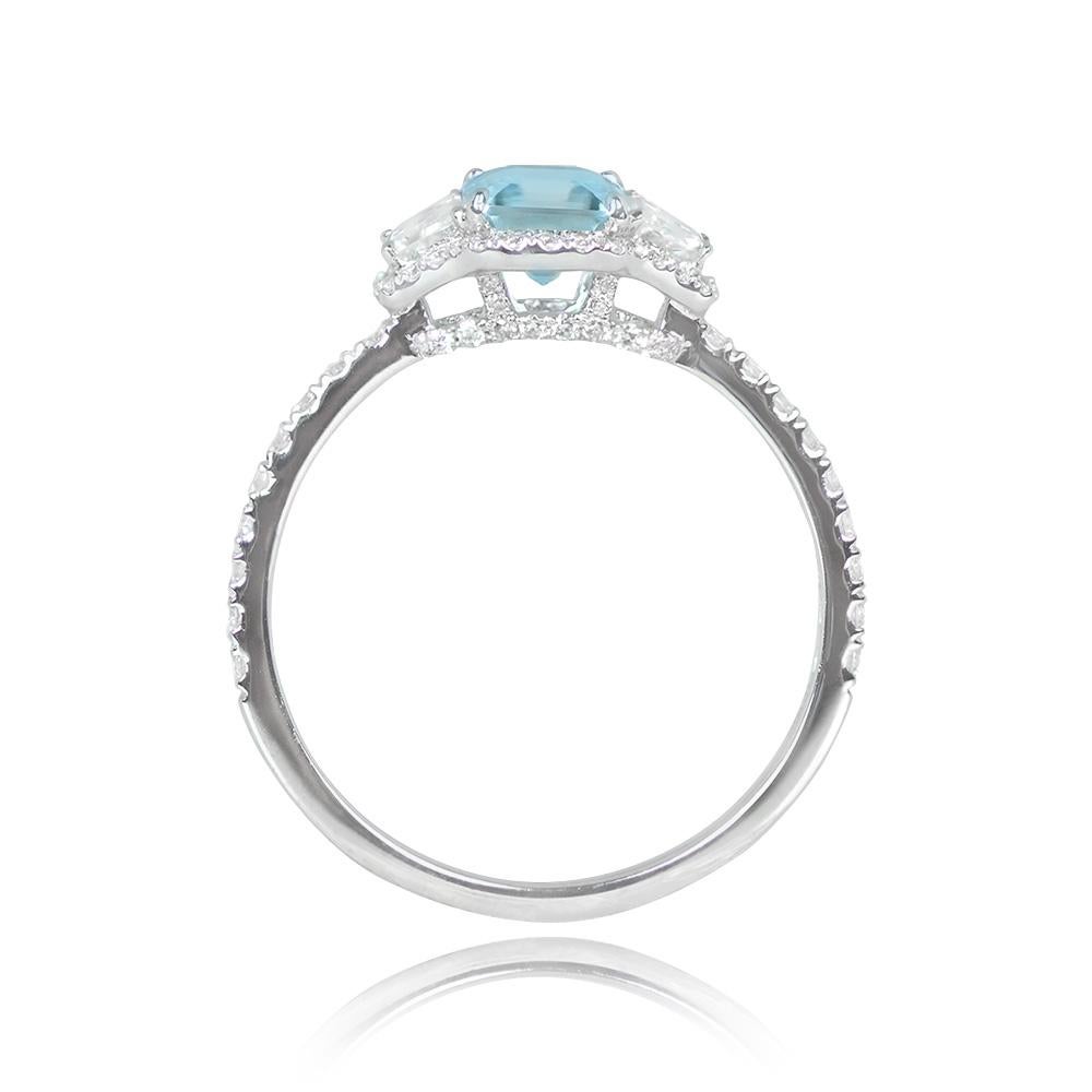 0.71ct Emerald Cut Aquamarine Engagement Ring, Platinum In Excellent Condition For Sale In New York, NY
