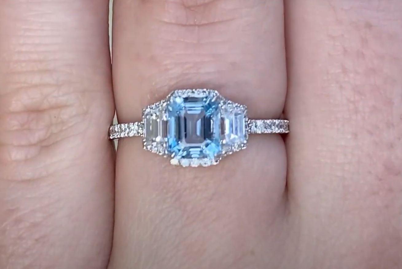Women's 0.71ct Emerald Cut Aquamarine Engagement Ring, Platinum For Sale
