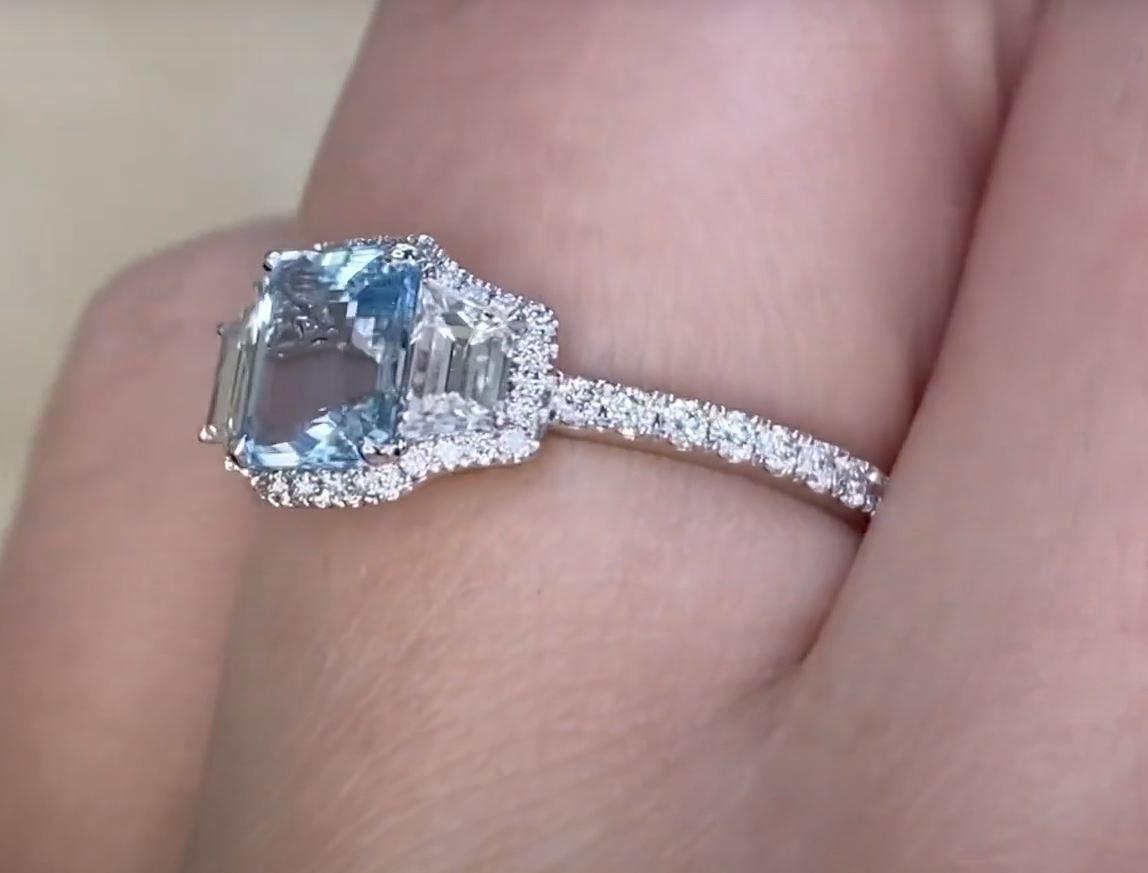 0.71ct Emerald Cut Aquamarine Engagement Ring, Platinum For Sale 2