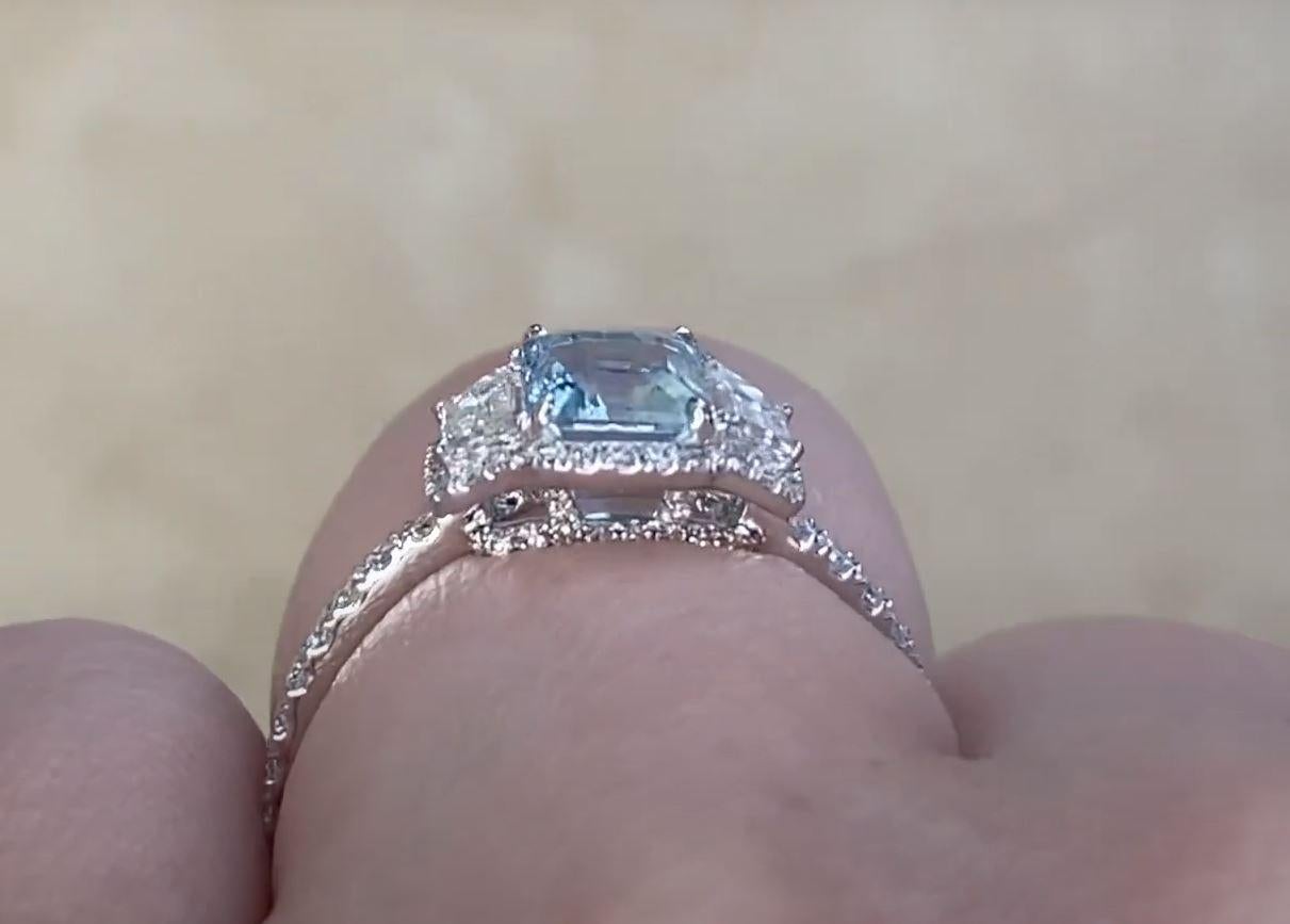 0.71ct Emerald Cut Aquamarine Engagement Ring, Platinum For Sale 3