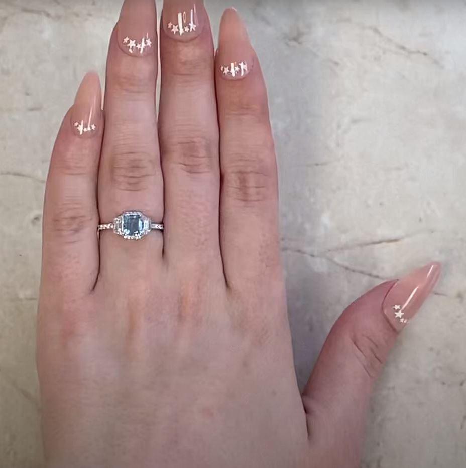 0.71ct Emerald Cut Aquamarine Engagement Ring, Platinum For Sale 4