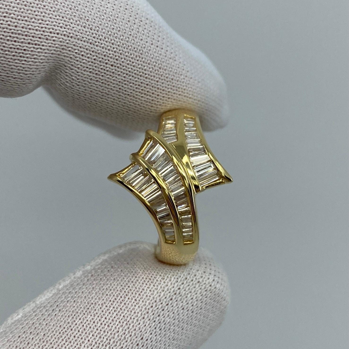 0.71ct Fancy White Diamond Swirl Baguette Cut 18k Yellow Gold Scroll Ring In New Condition In Birmingham, GB
