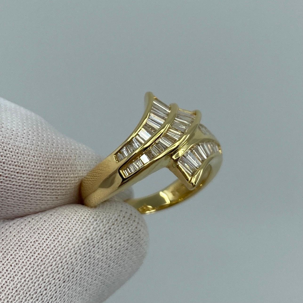 0.71ct Fancy White Diamond Swirl Baguette Cut 18k Yellow Gold Scroll Ring 3