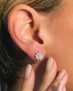 0.71ct Pear Shaped and Round Brilliant Cut Diamond Floral Stud Earrings in 18K