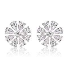 0.71ct Pear Shaped and Round Brilliant Cut Diamond Floral Stud Earrings in 18K