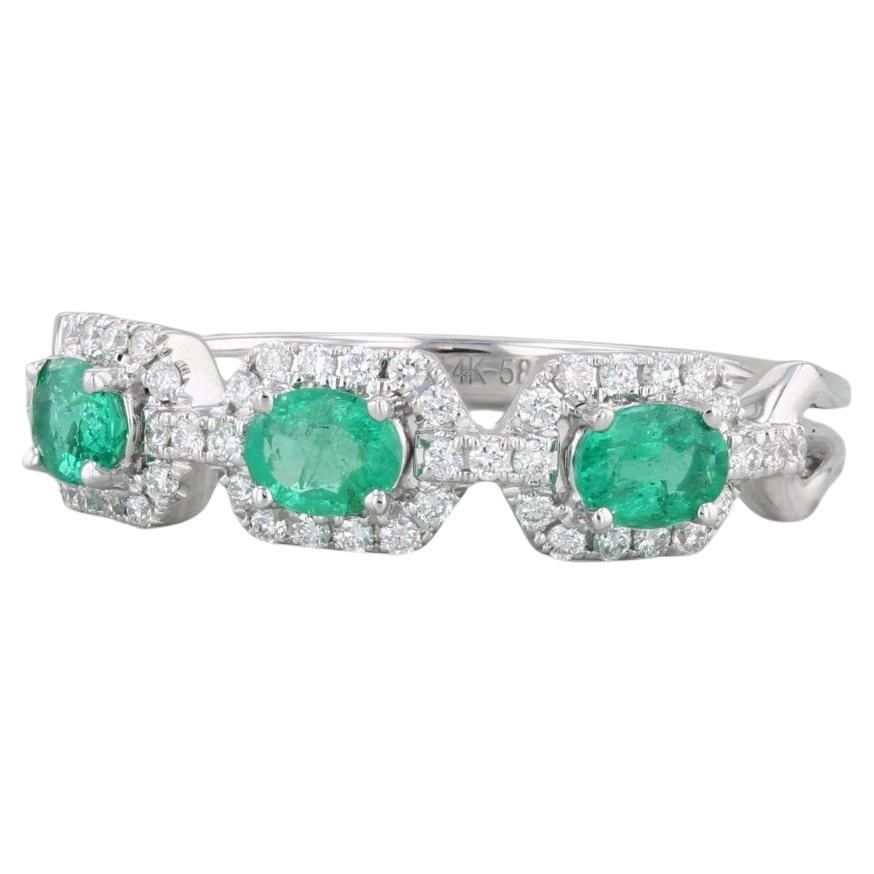 0.71ctw Emerald Diamond Ring 14k White Gold Size 6.5 Stackable For Sale