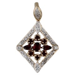 0.71ctw Garnet Diamond Cluster Pendant 14k Yellow Gold Drop
