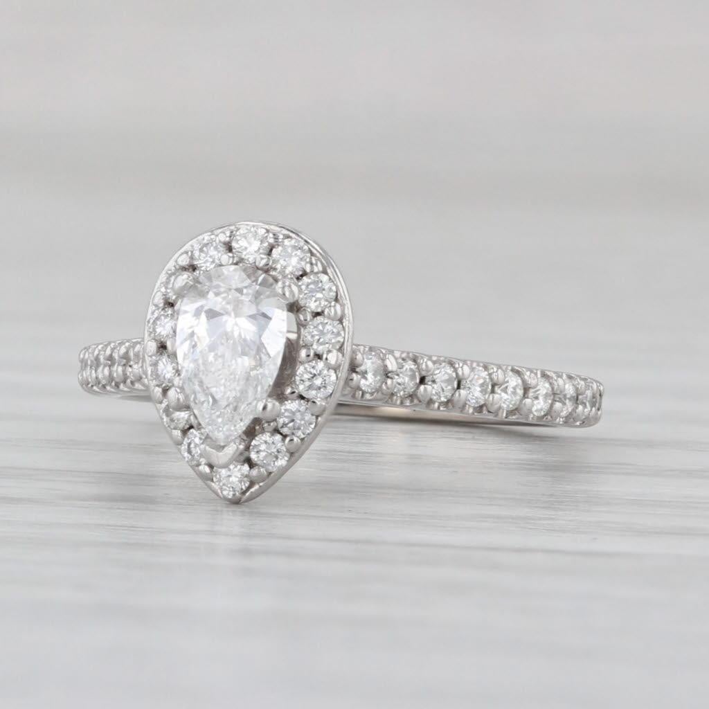 0.71ctw Pear Halo Dimond Engagement Ring 14k White Gold Size 3.5 Cathedral Band For Sale